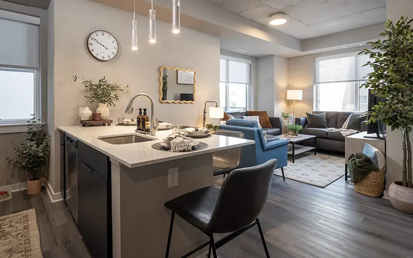 kitchen and living space