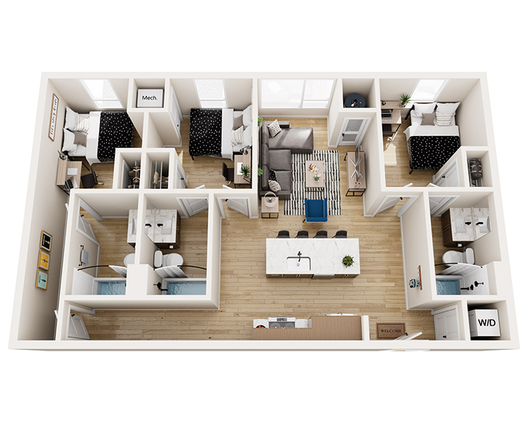 Three bedroom floorplan
