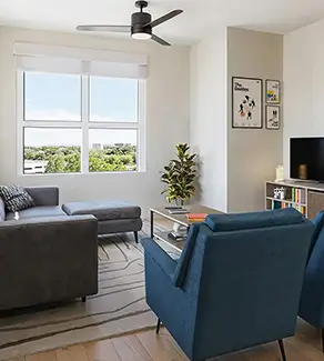 a fully furnished living room